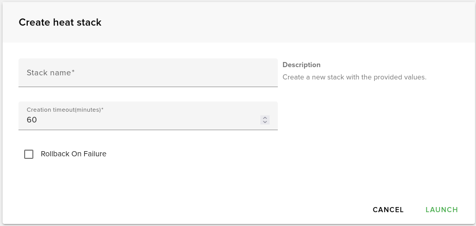 Create Heat Stack - Final Parameters form