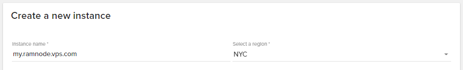 Enter instance name and select region in the create instance form
