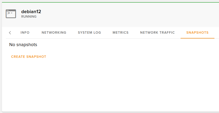 Snapshot tab in Cloud Control Panel